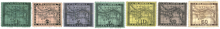 Emisión ordinaria del Departamento de Panamá en 1887. Impresa por la Imprenta Villaveses de Santafé de Bogotá, Colombia.